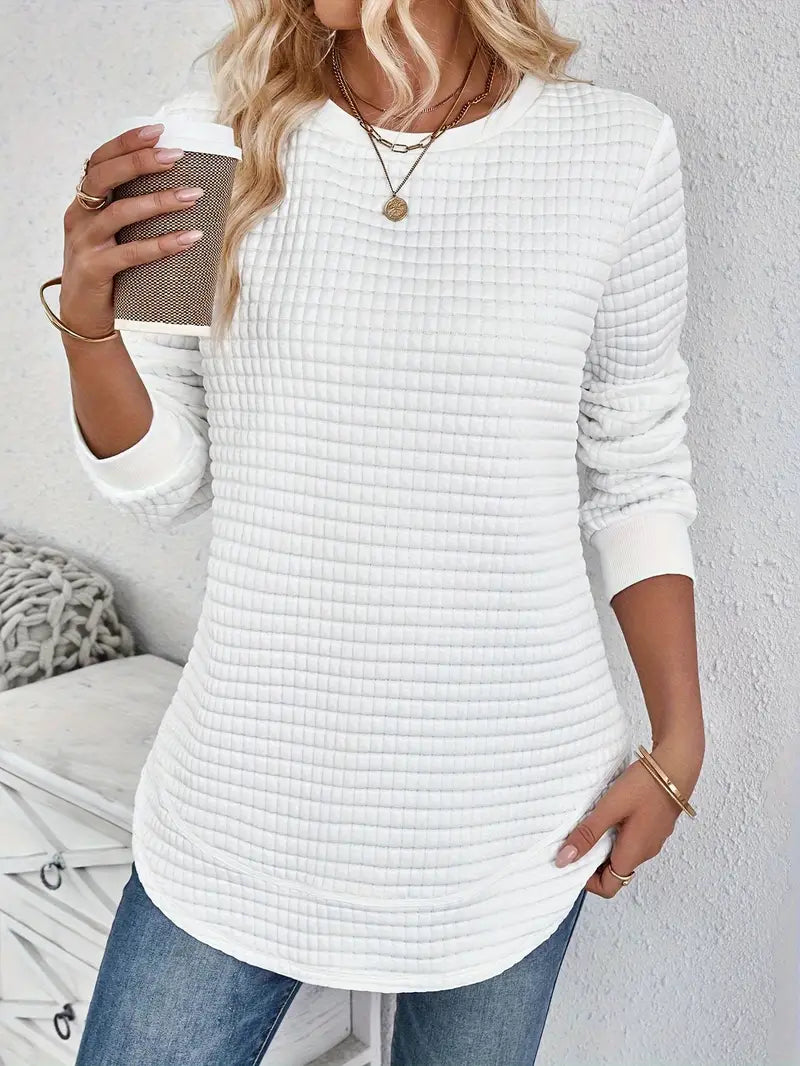 Damen Langarmshirt – Elegantes Weißes Knit Shirt mit Asymmetrischem Saum