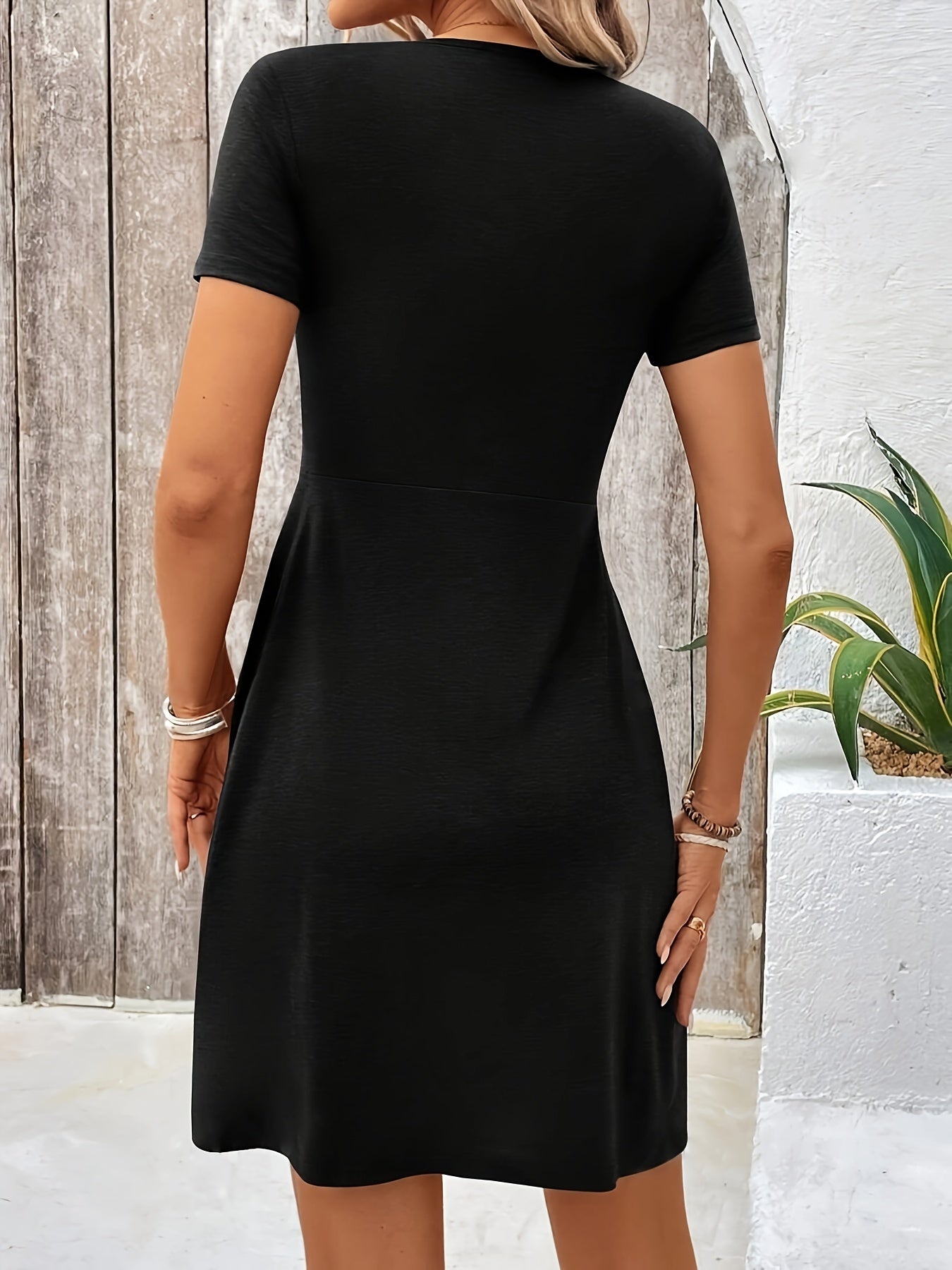 Twist Front V-Ausschnitt A-Linie Kleid, kurze Ärmel Casual Sommerkleid