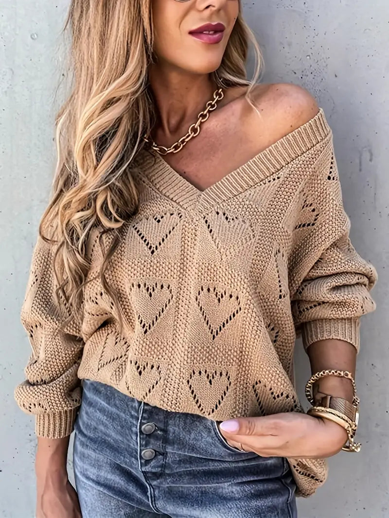 Schicker Pullover mit Sweetheart-Ausschnitt und V-Ausschnitt