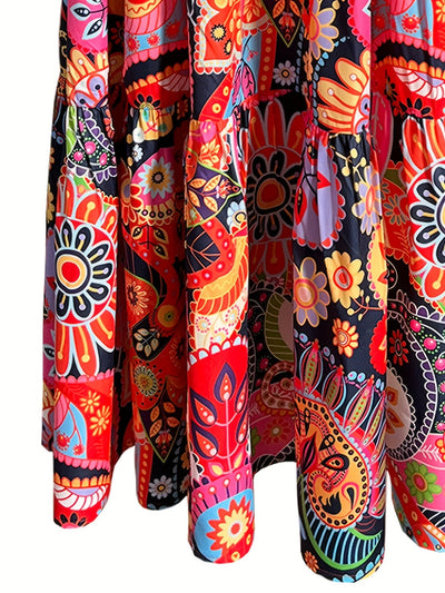 Sommerkleid mit Allover-Print Ärmelloses V-Ausschnitt Kleid mit Rüschen