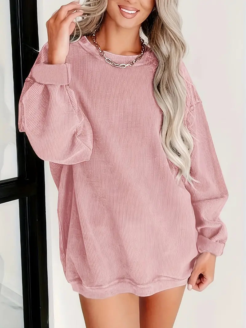 Schlichtes, strukturiertes, geripptes Pullover-Sweatshirt