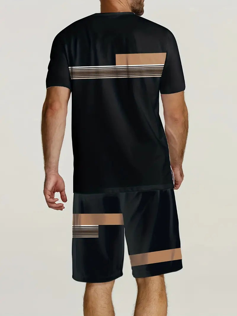 Lässiges Kurzarm-T-Shirt mit Rundhalsausschnitt und Shorts-Set