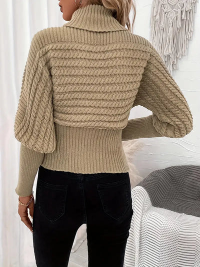 Rollkragenpullover mit Zopfmuster, Eleganter Pullover mit langen Ärmeln und schmaler Passform