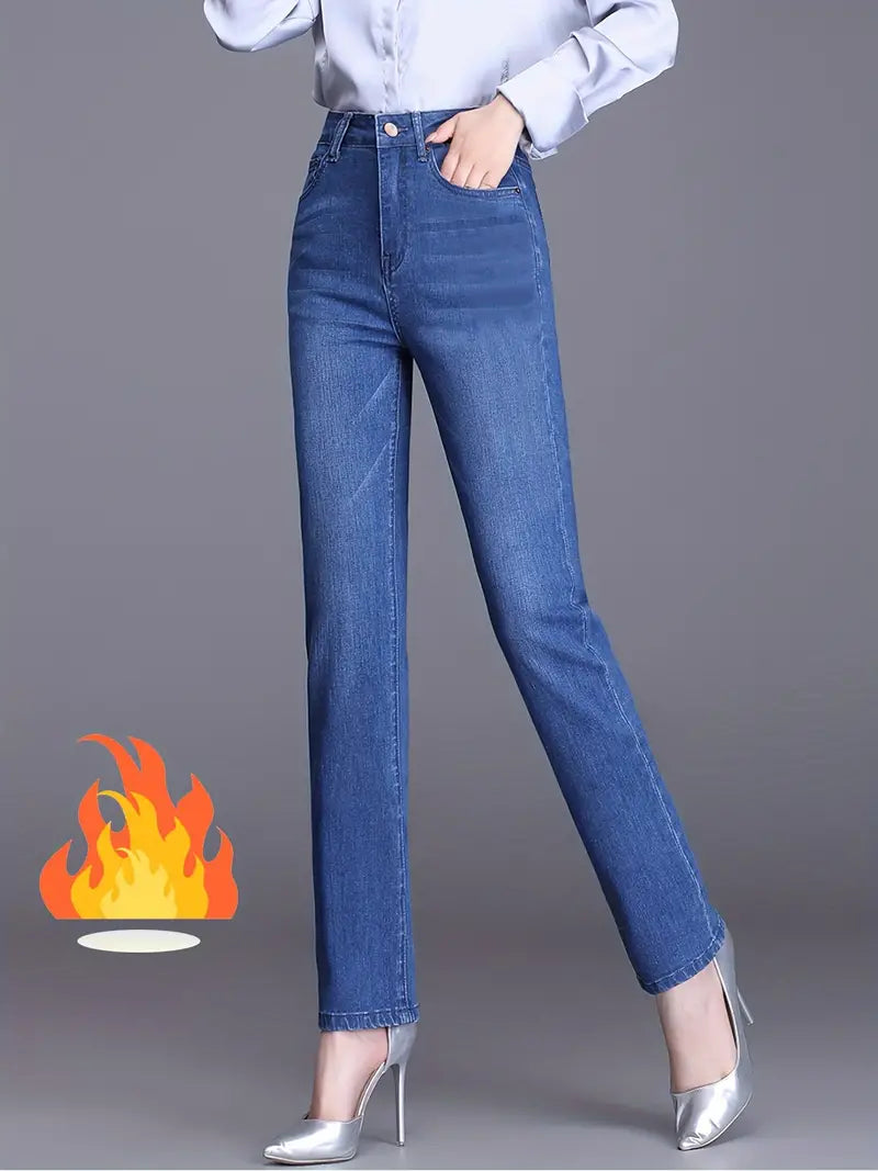 Cozy Fleece-gefütterte Straight-Leg Jeans für Damen - Stretch Denim