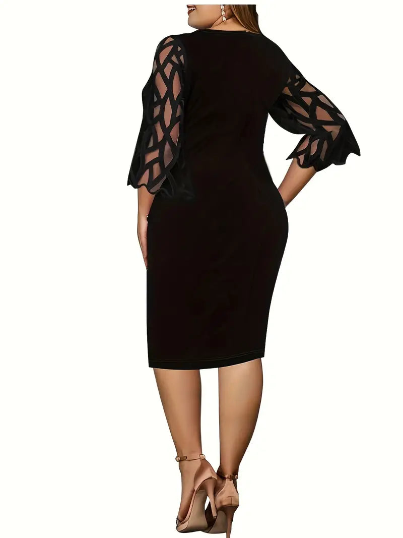 Plus Size Style Floral Print Mesh Stitching Kleid