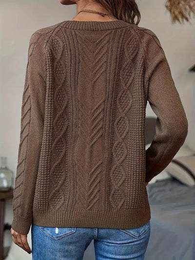 Strickpullover mit Rundhalsausschnitt, lässiger Pullover mit langen Raglanärmeln und fester Farbe