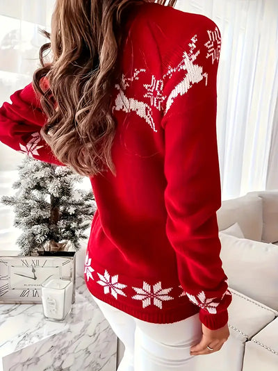 Gemütlicher Weihnachts-Rentier-Pullover mit Rundhalsausschnitt für Frauen