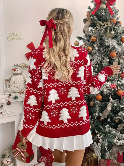 Casual Weihnachtsbaum Muster stricken Pullover Pullover mit Acryl-Gewebe