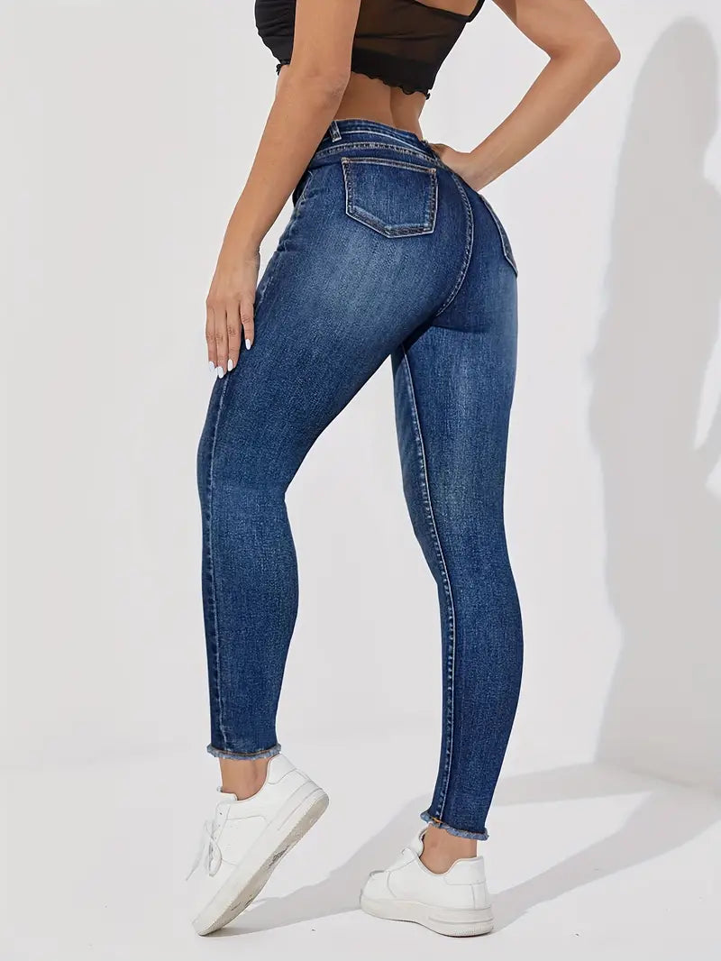 Damen Stretchy Ripped Single-breasted Skinny Jeans