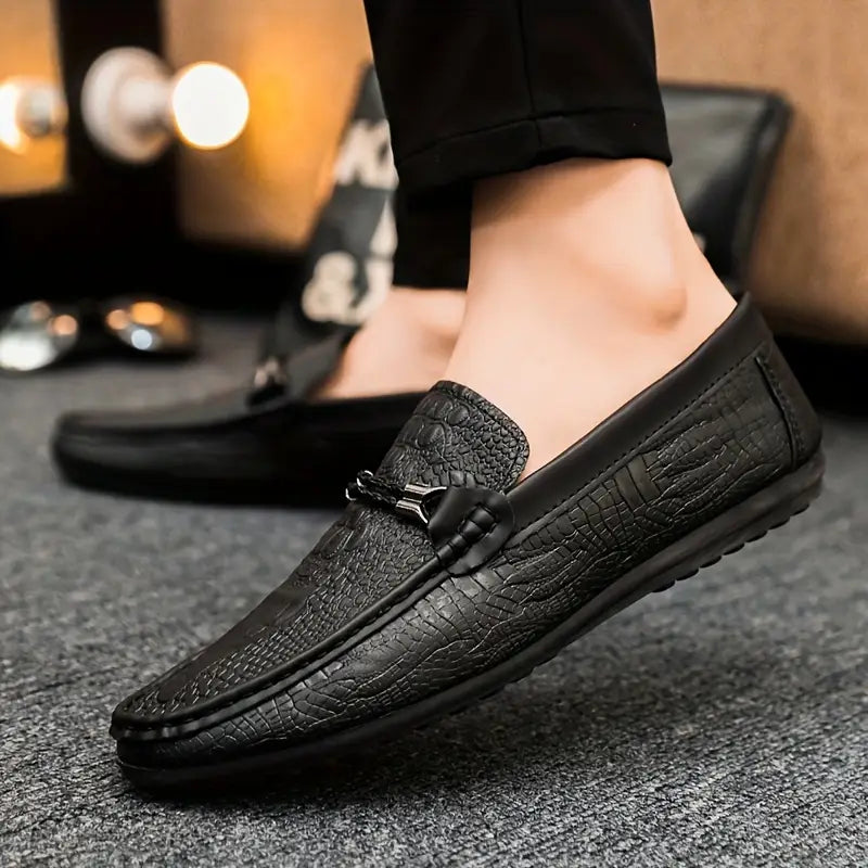 Herren Slip-On Loafers – Lässiger Britischer Stil mit Schnalle & Krokodil-Textur