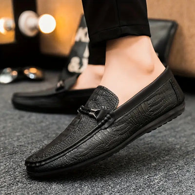 Herren Slip-On Loafers – Lässiger Britischer Stil mit Schnalle & Krokodil-Textur