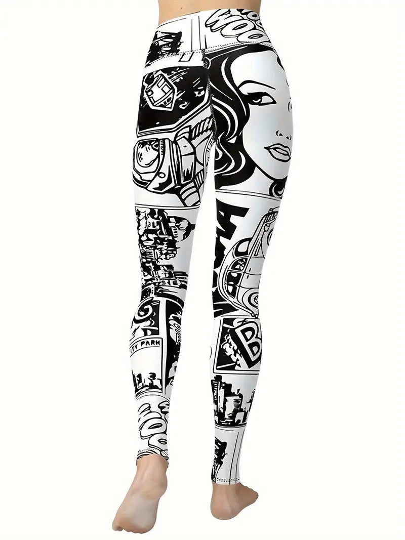 Hochtaillierte Pop-Art-Comic-Druck-Yoga-Hose