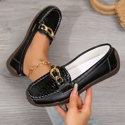 Damen Slipper Schwarz Schlangenmuster mit Goldschnalle, Bequem & Rutschfest