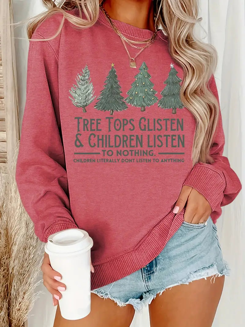 Sweatshirt mit festlichem Baum- und Typografie-Print