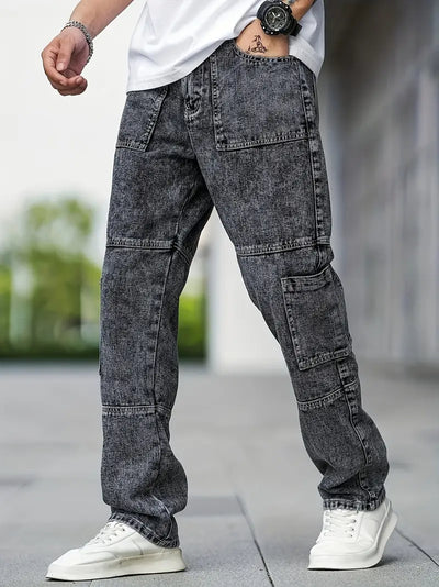 Herren Casual Cargo Jeans mit Großen Taschen