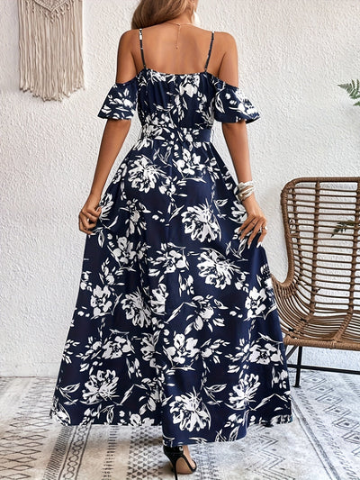 Blumenkleid mit Kalte Schultern & Gürtel Elegantes Sommerkleid