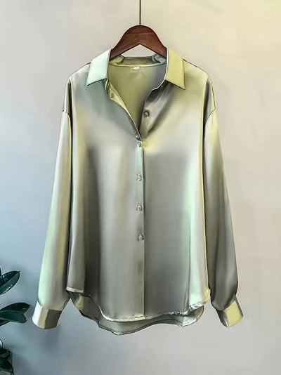 Elegante Frauen Seidenbluse, Casual Büro Langarm Knopfleiste Shirt,