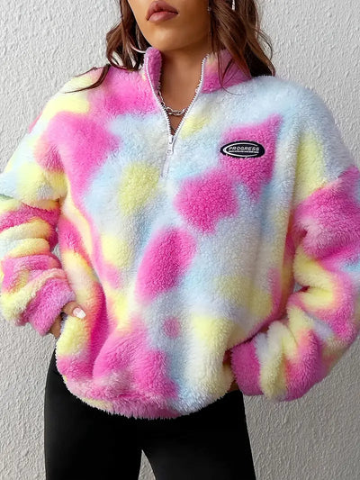 Schicker Pullover mit Tie Dye Dreams, halbem Reißverschluss und überschnittenen Schultern