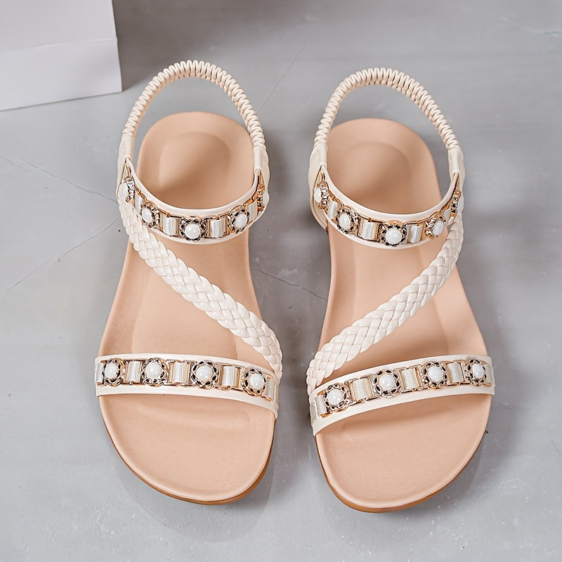 Geflochtenen Riemen Damen Sommer Sandalen – Boho-Chic, Offene Zehen & Slip-On