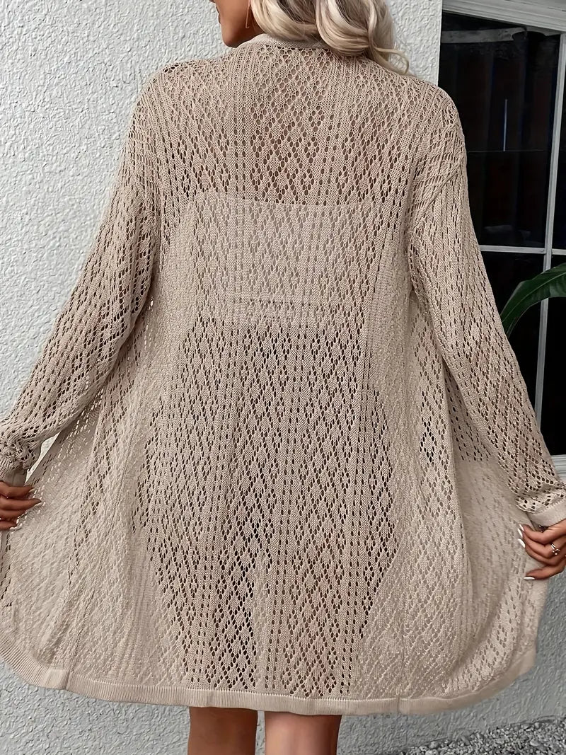 Lässige Häkel-Strickjacke mit offener Vorderseite aus Pointelle