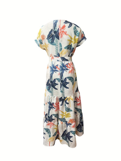 Blumen Maxikleid Damen Sommer Kleid Kurzarm Elegant & Luftig