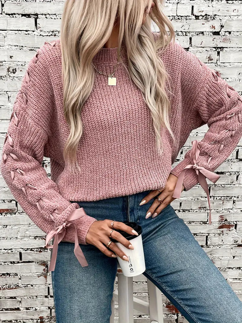 Trendy Bowknot Solid Rundhals Pullover Entspannt Langarm