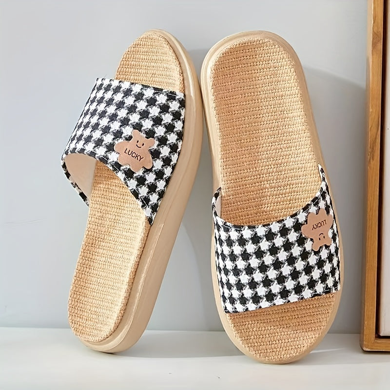 Damen Sommer Slipper – Leichte, Atmungsaktive Leinen-Hausschuhe mit Rutschfester