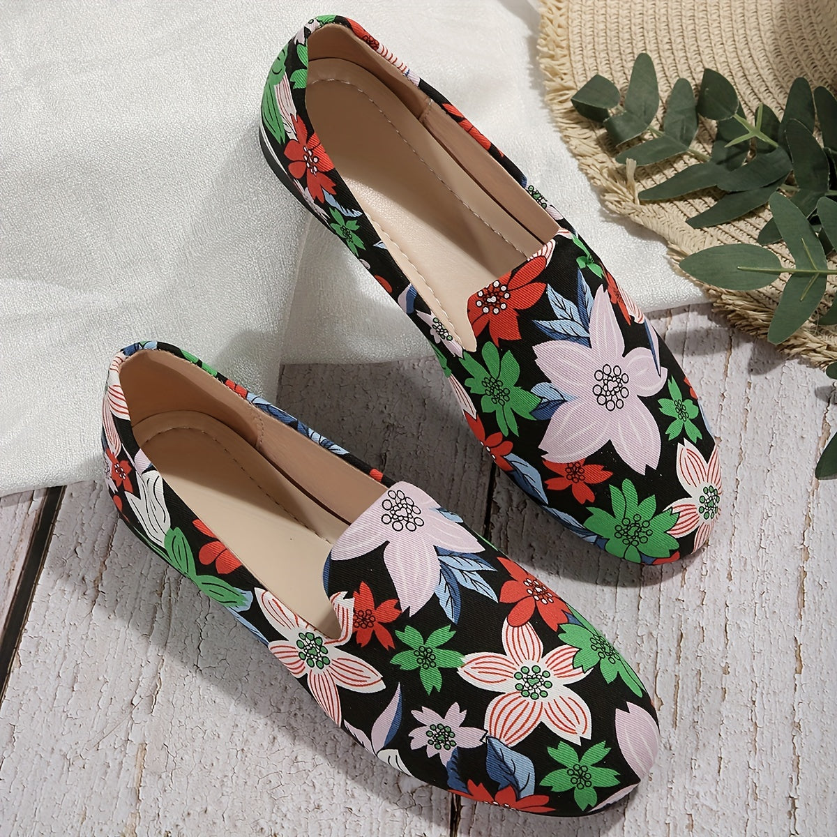 Damen Floral Slip-On Loafers – Bequeme, Leichte Flats für den Urlaub