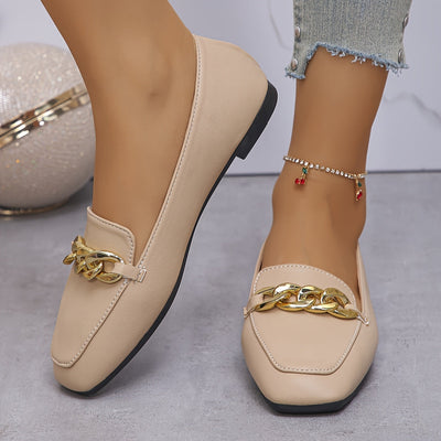 Modische Damen Loafer mit Quadratischer Zehenform und Metallkette