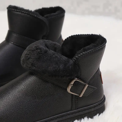 Trendy Kunstleder Obermaterial Schneestiefel, Slip On Knöchel hoch bequem