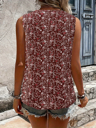 Blumenmuster Tanktop – Sommer V-Ausschnitt ärmellos Freizeit-Top