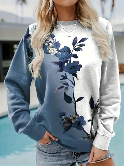 Floral Pullover Damen, Lässig Langarm Crewneck