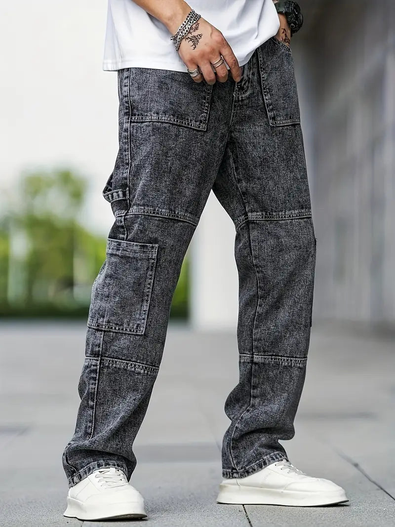 Herren Casual Cargo Jeans mit Großen Taschen