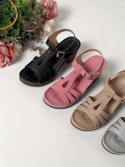 Sandalen mit T-Riemen Sommer Stöckelschuhe Rutschfeste Blockabsatz Schuhe