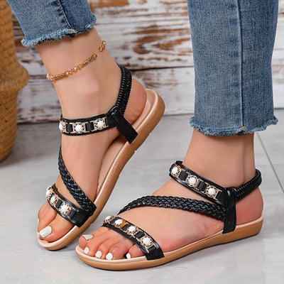 Geflochtenen Riemen Damen Sommer Sandalen – Boho-Chic, Offene Zehen & Slip-On