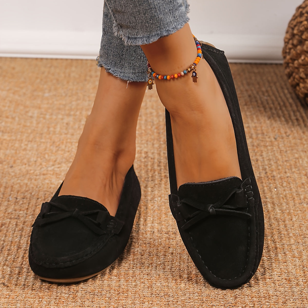 Retro loafers mit Schleifen-Detail, Runde Zehen Slip-On Schuhe