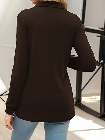 Damen Bluse mit Reverskragen – Langer Ärmel, Knopfdetails