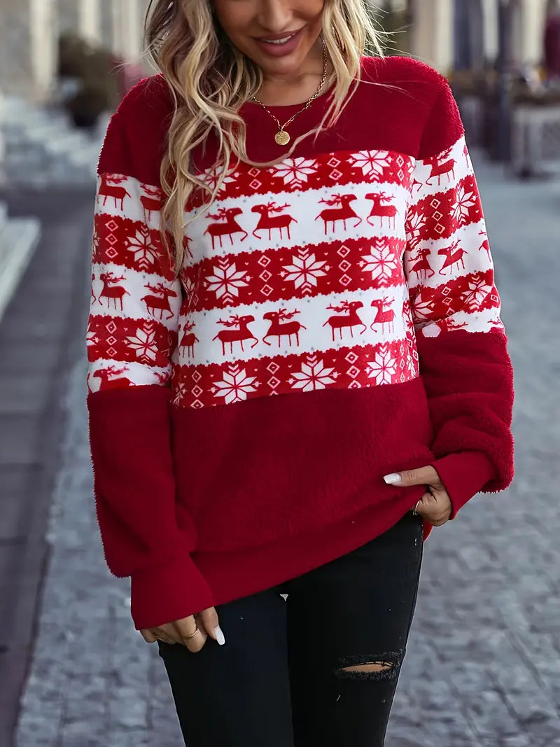 Weihnachten drucken gemütlich übergroßen Strickpullover, große Größe Weihnachten Pullover