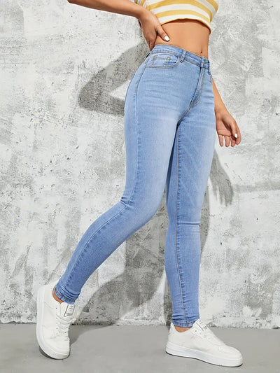 Light Washed Blue High-Waisted Skinny Fit Jeans für Damen