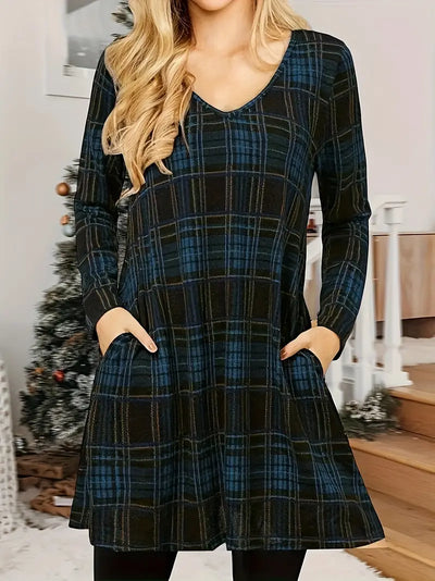 ChicCheck - Kariertes Kleid mit V-Ausschnitt