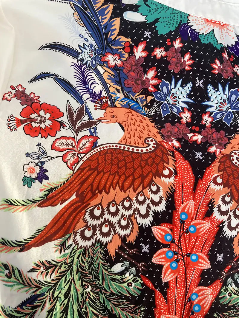 Vintage Langarmshirt mit Vogel Blumenprint für Damen