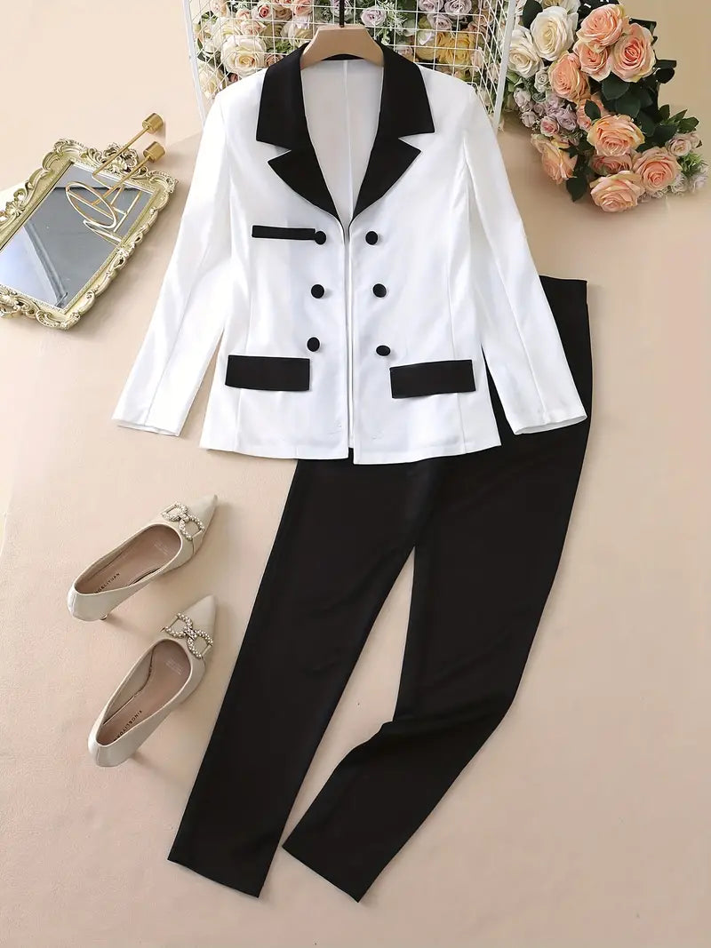 Schickes Set Blazer mit Knopfleiste und Hose mit geradem Bein