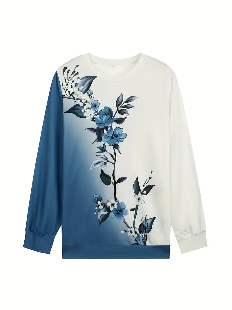 Floral Pullover Damen, Lässig Langarm Crewneck