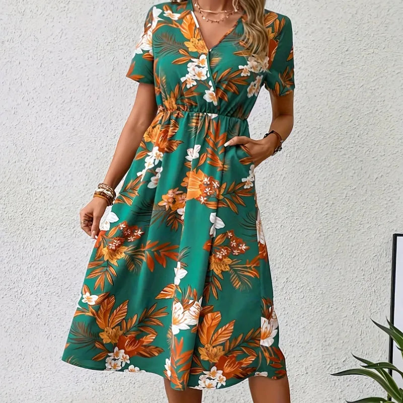 Midikleid mit Blumenmuster und gegürtetem Ausschnitt