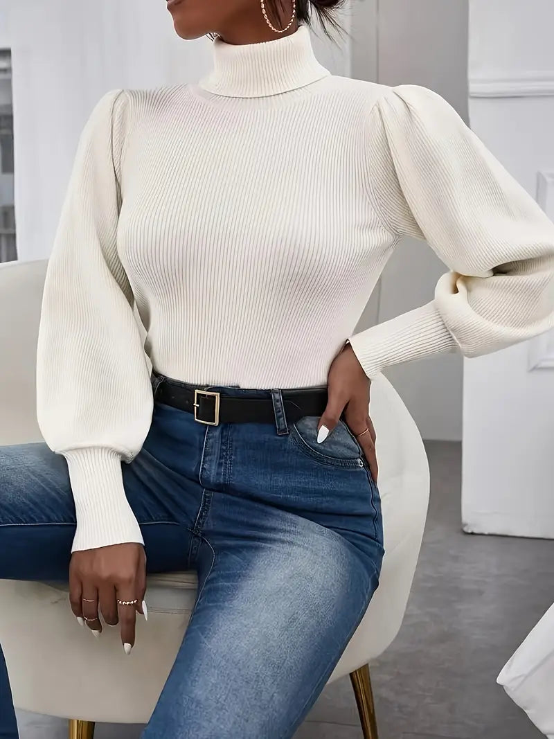 Schmal geschnittener Pullover mit eleganten Laternenärmeln