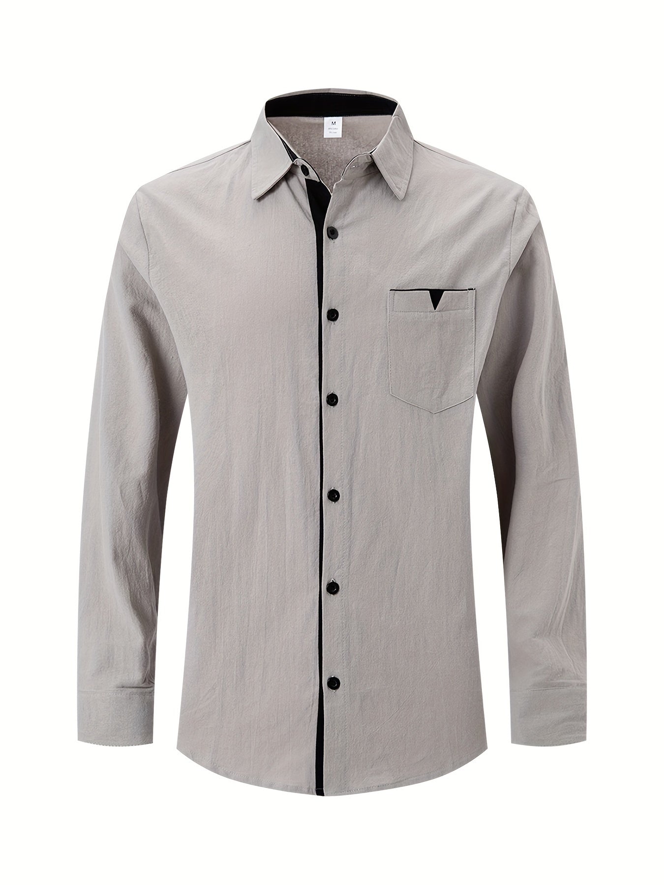 Herren Langarm Button-Up Hemd – Patchwork Reverskragen, Lässig & Elegant