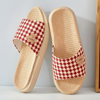 Damen Sommer Slipper – Leichte, Atmungsaktive Leinen-Hausschuhe mit Rutschfester