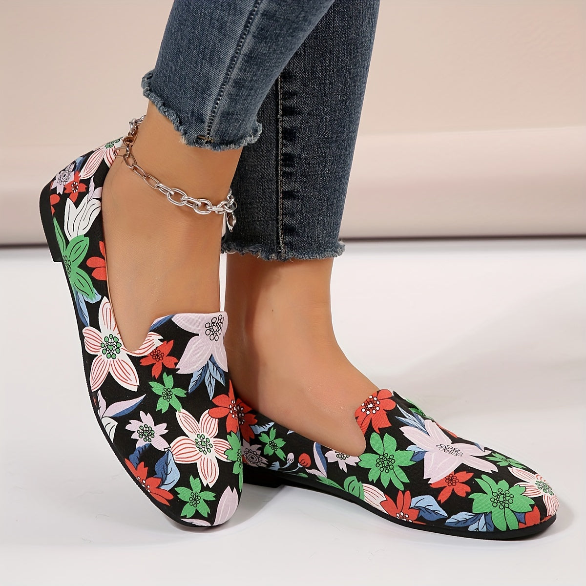 Damen Floral Slip-On Loafers – Bequeme, Leichte Flats für den Urlaub