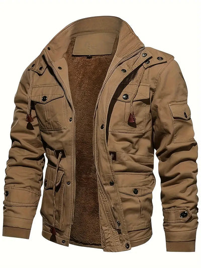 Herren Fleece Cargo Jacke – Warme Outdoor-Jacke mit Kapuze