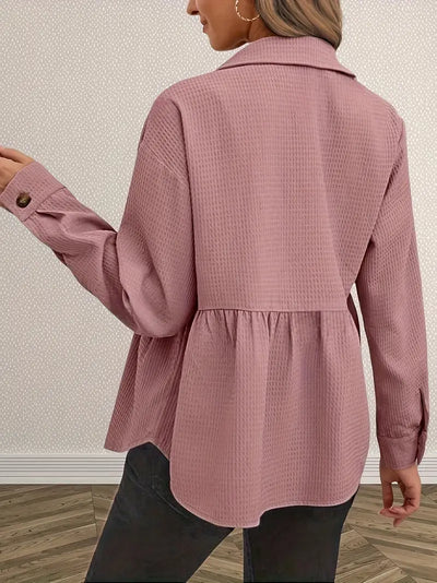 Rüschenkragen Bluse – Solides Polyester, Knopfdetails